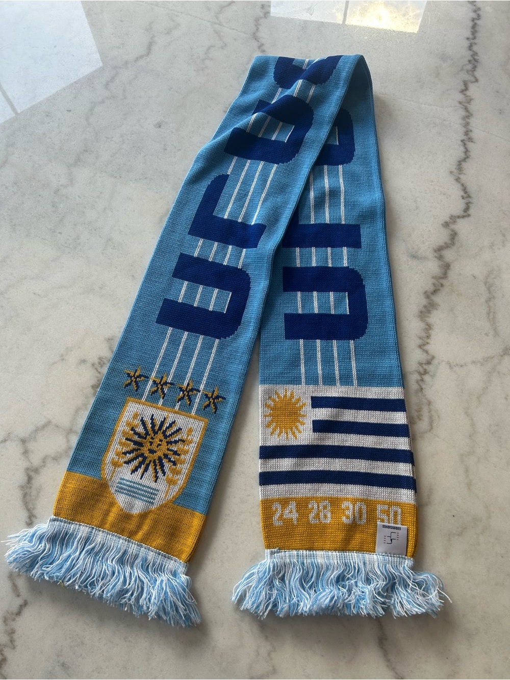 Light Blue and Gold Fan Scarf with Uruguay Crest